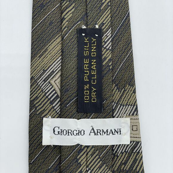 Giorgio Armani 100% Pure Silk Necktie Green Abstract Luxury Design Vintage Retro - Picture 5 of 16